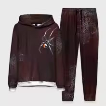 Men's Halloween Spiderweb Print Hooded Sweatshirt and Sweatpants Two-Piece Holiday Party Outfit