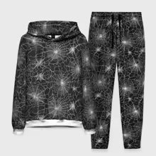 Men's Halloween Spiderweb Print Hooded Sweatshirt and Sweatpants Two-Piece Holiday Party Outfit