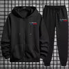 Autumn Winter Sport Style Paris Le Marais Print Men Tracksuit Set 2 Pieces Zipper Hoodie with Sweatpants Urban Streetwear Outfit